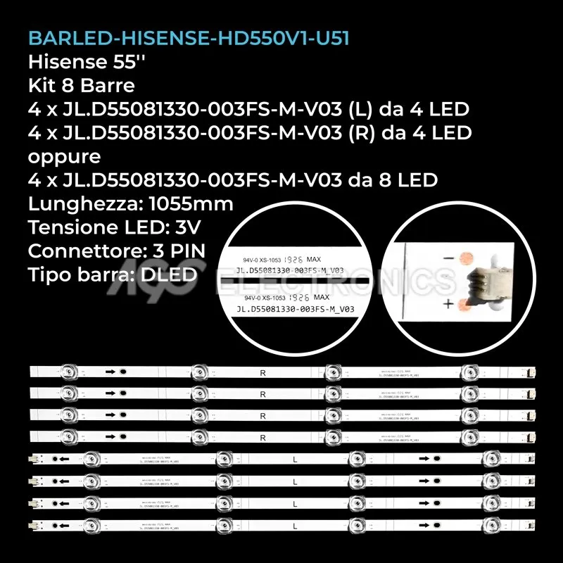 kit 8 barre LED retroilluminazione per Hisense 55 pollici modello H55E3AY