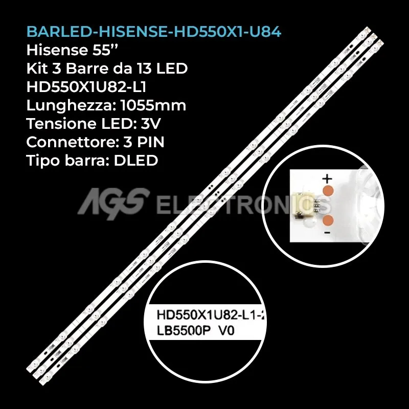 kit 3 barre LED retroilluminazione per Hisense 55 pollici modello 55R6080G