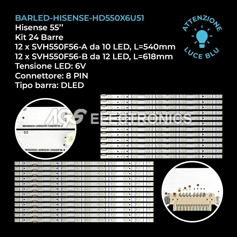 kit 24 barre LED retroilluminazione per Hisense 55 pollici modello 55H9G