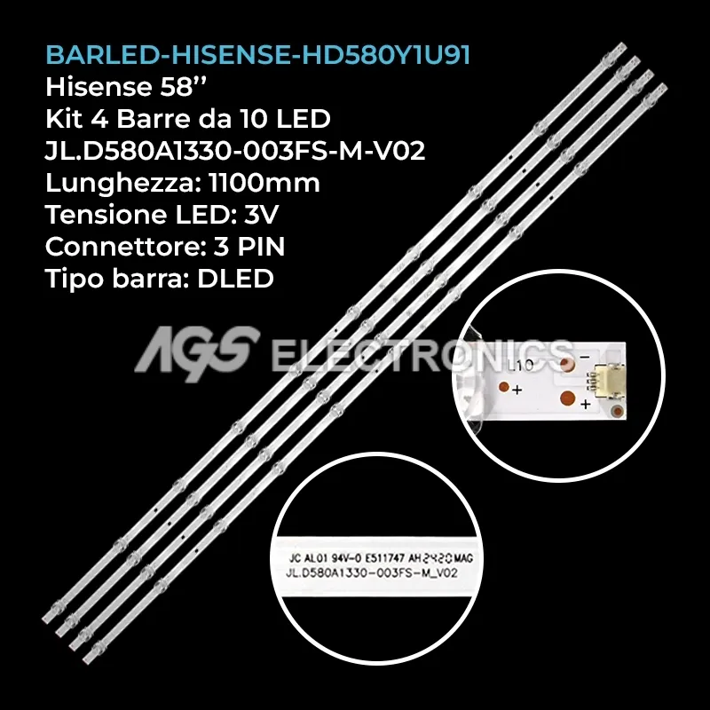 kit 4 barre LED retroilluminazione per Hisense 58 pollici modello 58A66G