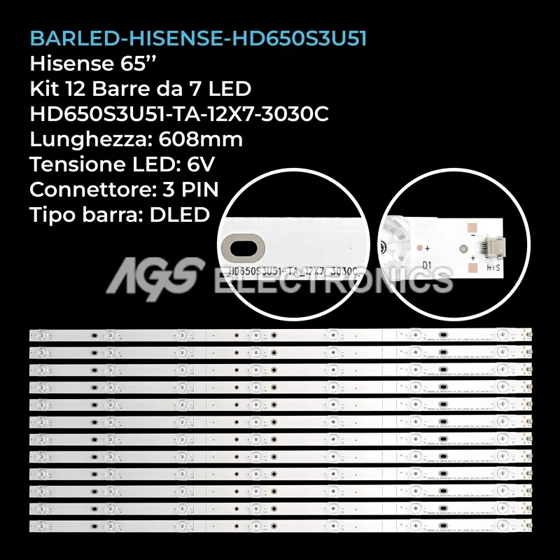 kit 12 barre LED retroilluminazione per Hisense 65 pollici modello 65U8GQ