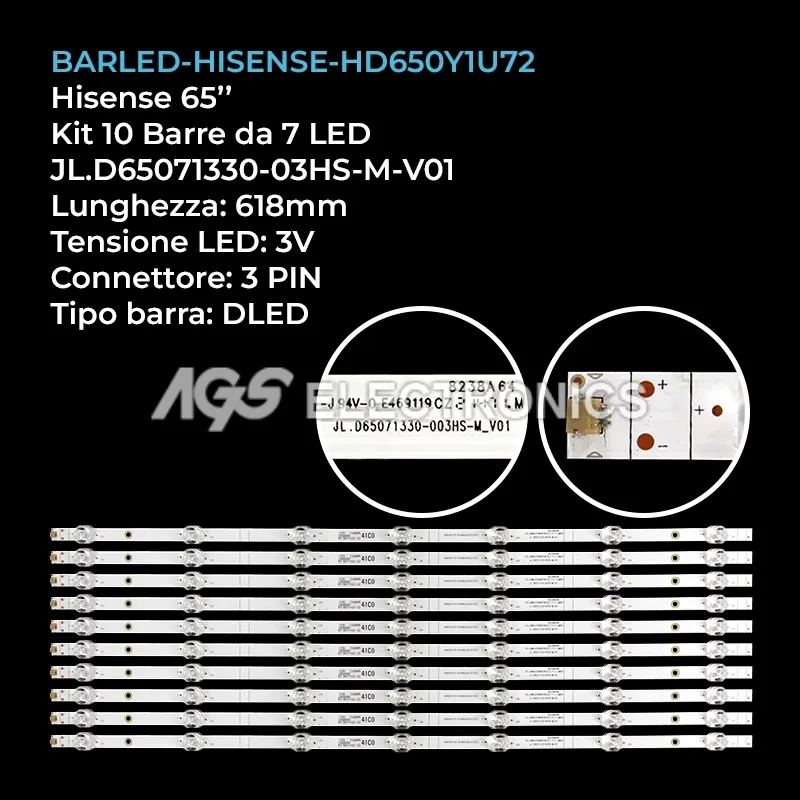 kit 10 barre LED retroilluminazione per Hisense 65 pollici modello 65E77KQ