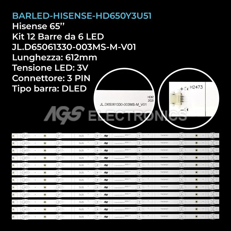 kit 12 barre LED retroilluminazione per Hisense 65 pollici modello 65A66G