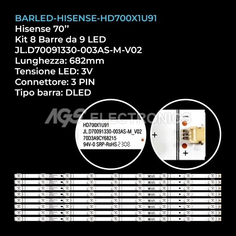 kit 8 barre LED retroilluminazione per Hisense 70 pollici modello 70H6570G
