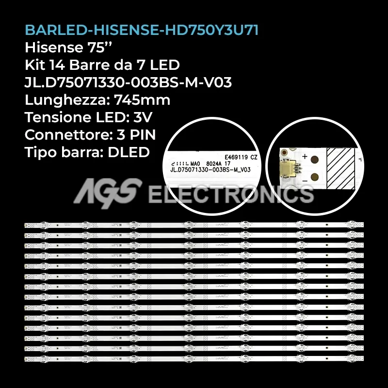 kit 14 barre LED retroilluminazione per Hisense 75 pollici modello 75A70GQ