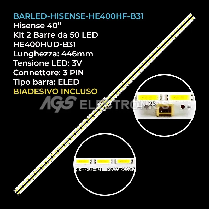 kit 2 barre LED retroilluminazione per Hisense 40 pollici modello LED40K681X3D