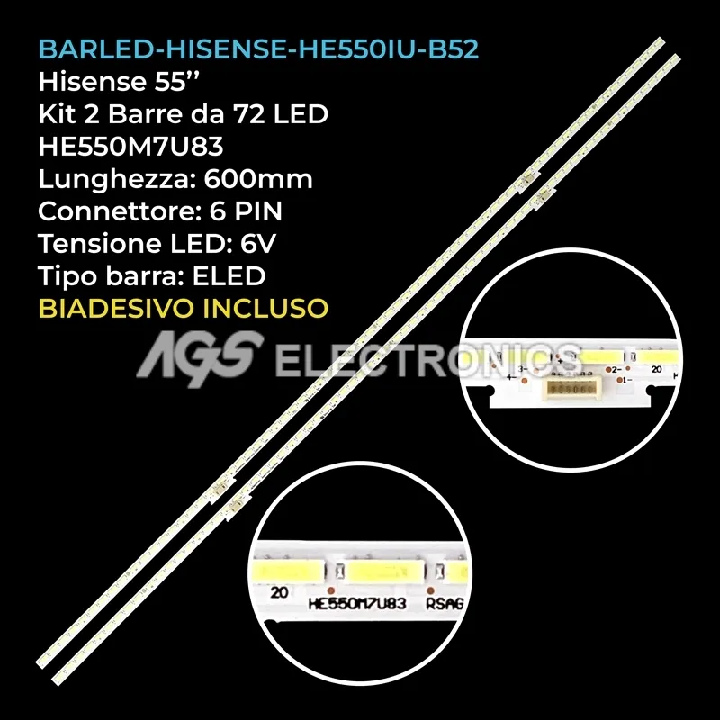 kit 2 barre LED retroilluminazione per Hisense 55 pollici modello 55H9D
