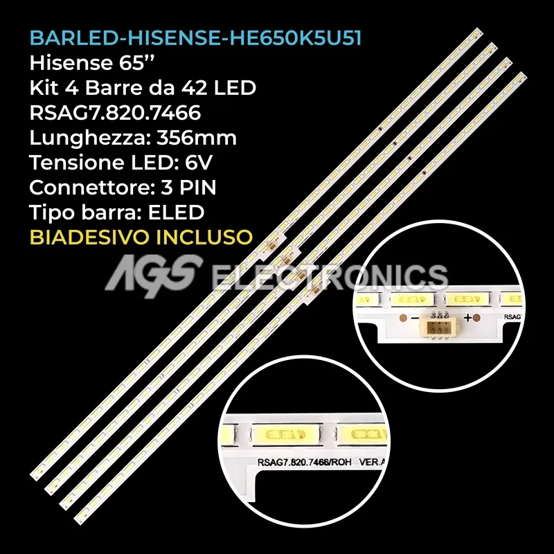 kit 4 barre LED retroilluminazione per Hisense 65 pollici modello H65M5500