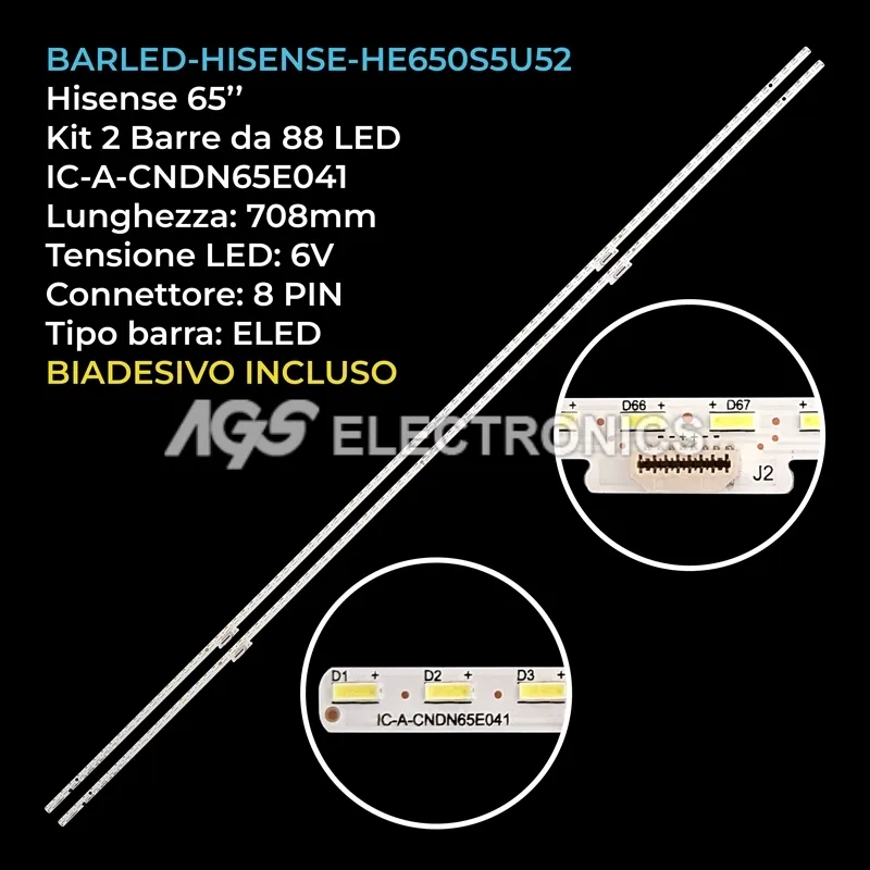 kit 2 barre LED retroilluminazione per Hisense 65 pollici modello LED65H9100E