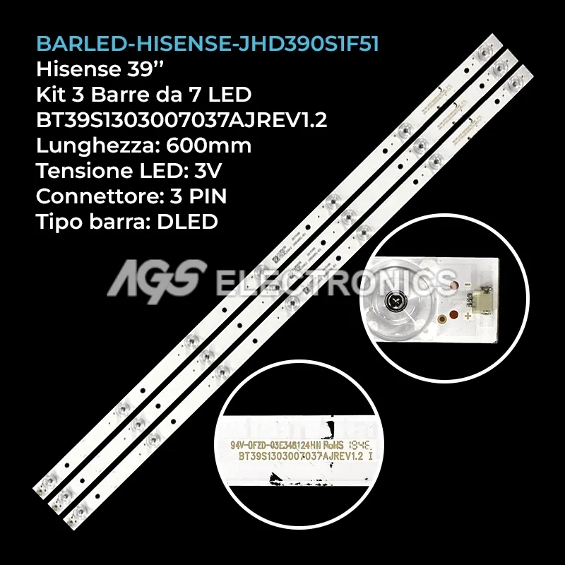 kit 3 barre LED retroilluminazione per Hisense 39 pollici modello HZ39E36