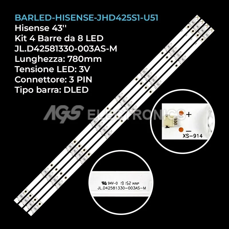 kit 4 barre LED retroilluminazione per Hisense 43 pollici modello H43AE6000UK