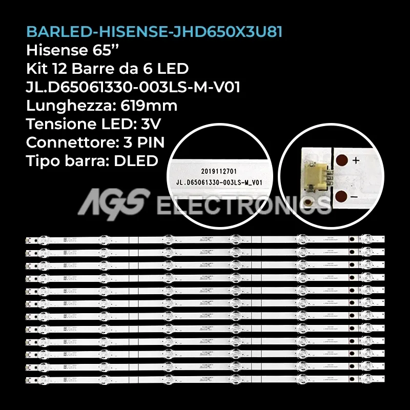 kit 12 barre LED retroilluminazione per Hisense 65 pollici modello 65S8