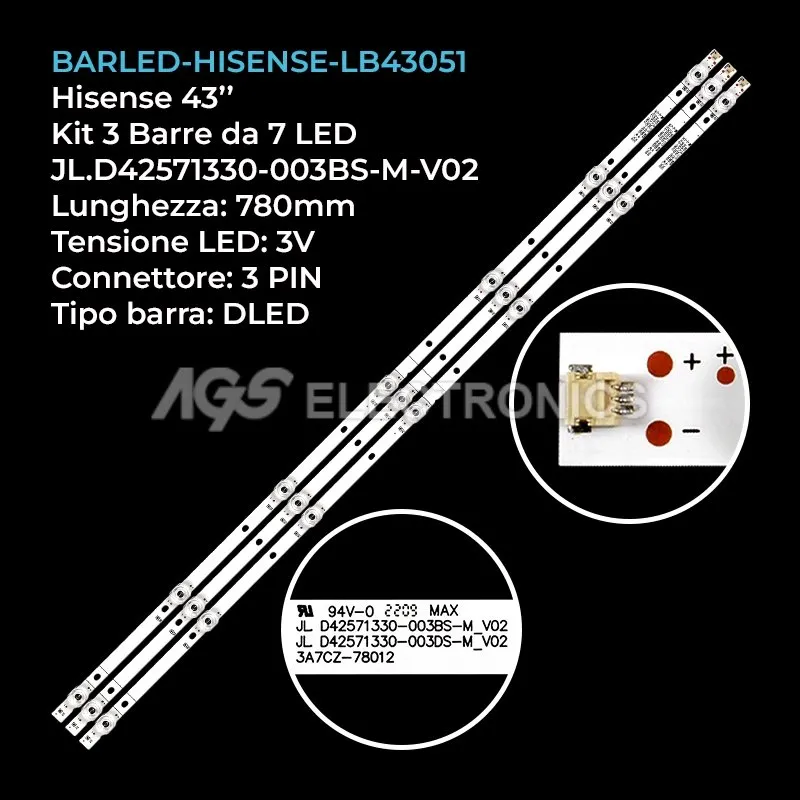 kit 3 barre LED retroilluminazione per Sharp 43 pollici modello LC43Q7040U