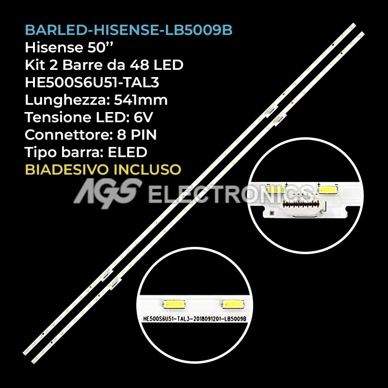 kit 2 barre LED retroilluminazione per Hisense 50 pollici modello H50U7A