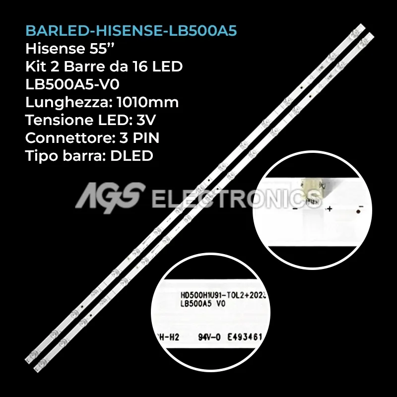 kit 2 barre LED retroilluminazione per Hisense 55 pollici modello 50A6KT