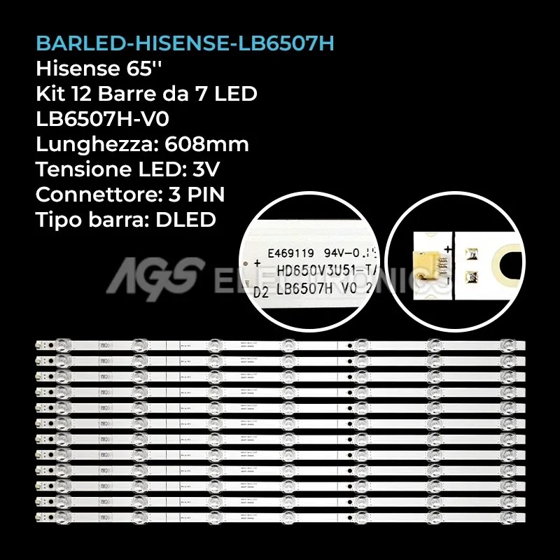 kit 12 barre LED retroilluminazione per Hisense 65 pollici modello 65R6