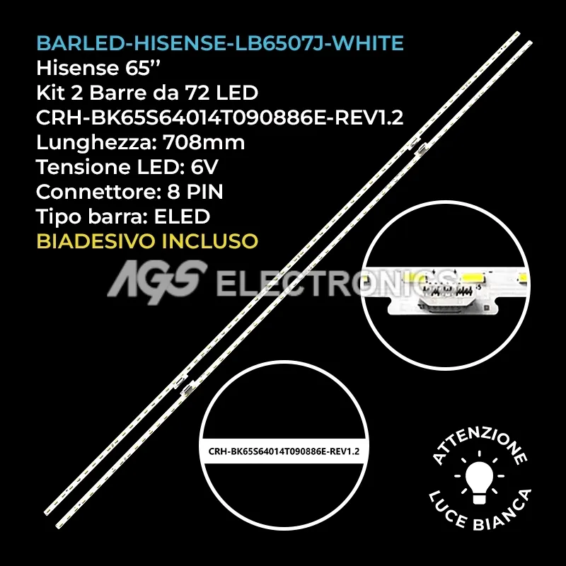 kit 2 barre LED retroilluminazione per Hisense 65 pollici modello HZ65E5D