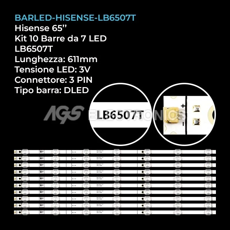 kit 10 barre LED retroilluminazione per Hisense 65 pollici modello H65B7520