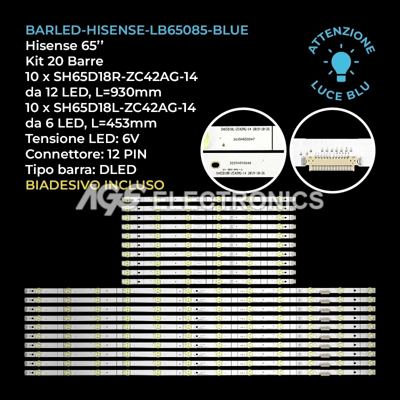 kit 20 barre LED retroilluminazione per Hisense 65 pollici modello 65H8G