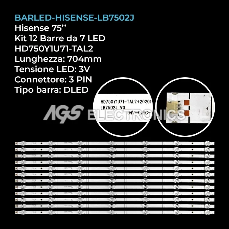 kit 12 barre LED retroilluminazione per Hisense 75 pollici modello 75E5G
