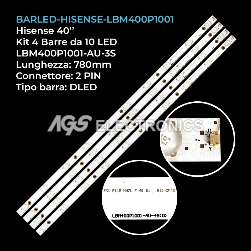 kit 4 barre LED retroilluminazione per Hisense 40 pollici modello 40H5B