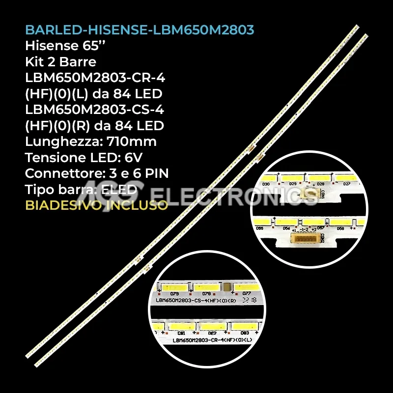 kit 2 barre LED retroilluminazione per Hisense 65 pollici modello LED65M5600UC