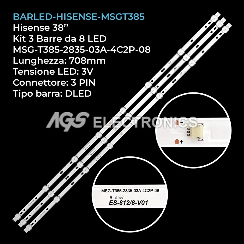 kit 3 barre LED retroilluminazione per Telesystem 38 pollici modello SMART39LED10