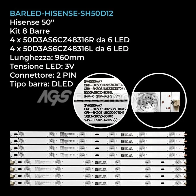 kit 8 barre LED retroilluminazione per Hisense 50 pollici modello 50E76GQ