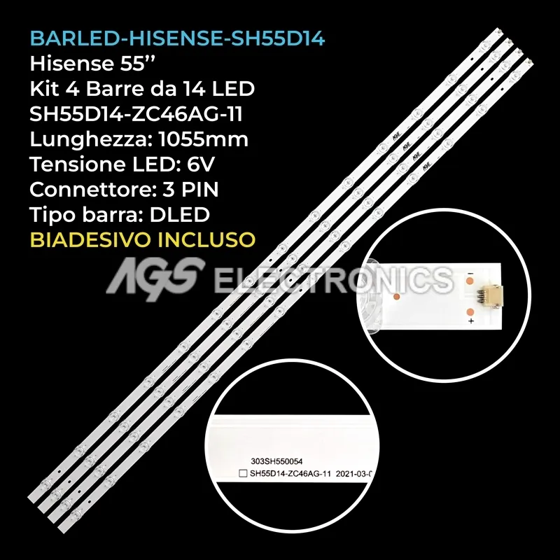 kit 4 barre LED retroilluminazione per Hisense 55 pollici modello HD550Y3U71TOL2