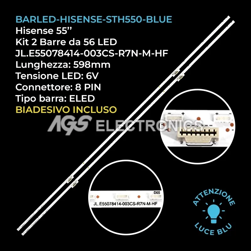 kit 2 barre LED retroilluminazione per Hisense 55 pollici modello HZ55E8A