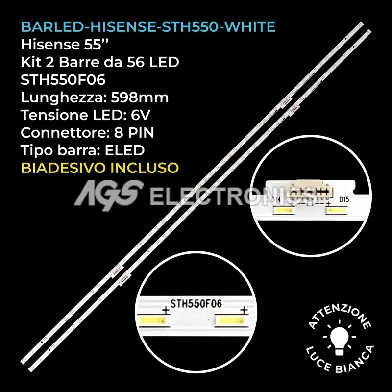 kit 2 barre LED retroilluminazione per Hisense 55 pollici modello HD550K3F81TX