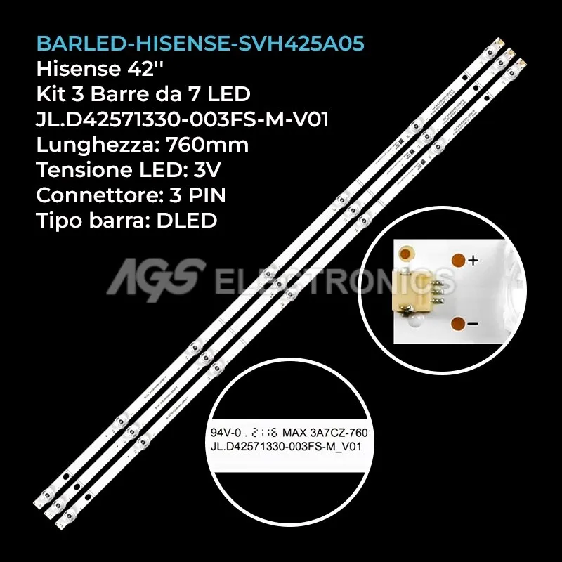 kit 3 barre LED retroilluminazione per Hisense 42 pollici modello H43BE7100UK