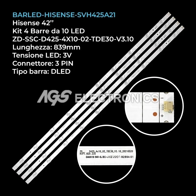 kit 4 barre LED retroilluminazione per Hisense 42 pollici modello 43A36F