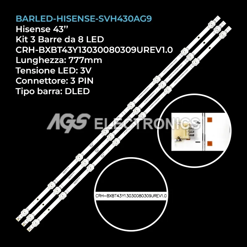 kit 3 barre LED retroilluminazione per Hisense 43 pollici modello 43A6GV