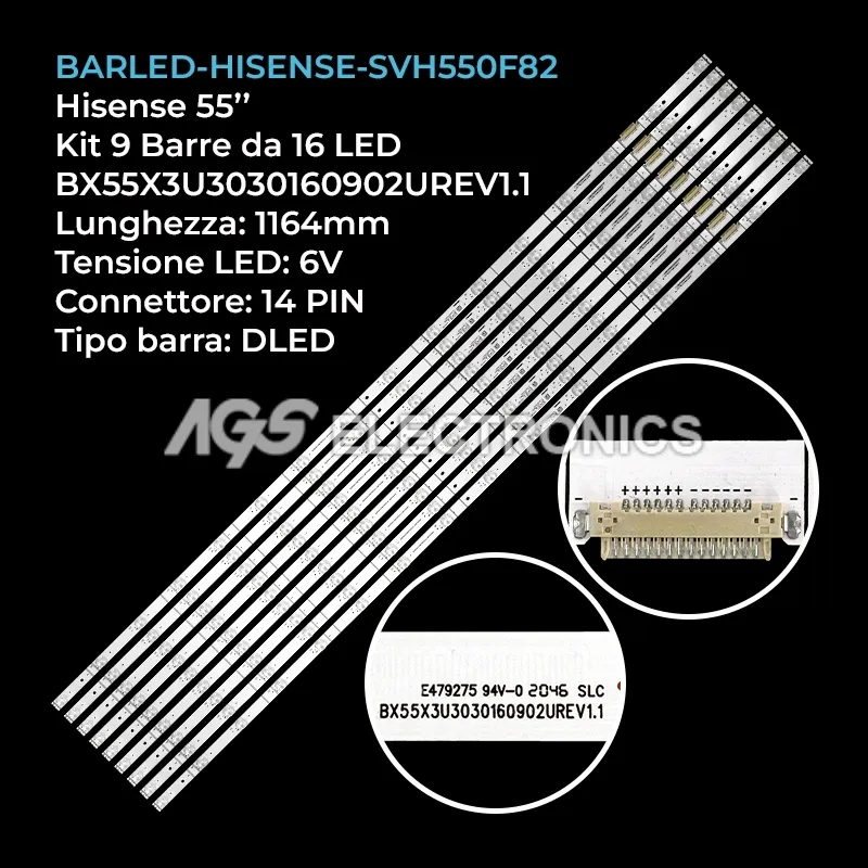 kit 9 barre LED retroilluminazione per Hisense 55 pollici modello 55Q7G