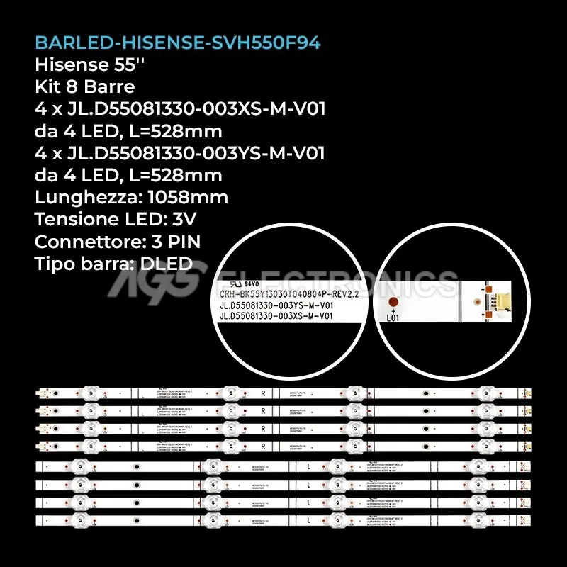 kit 8 barre LED retroilluminazione per Hisense 55 pollici modello 55E3FPRO