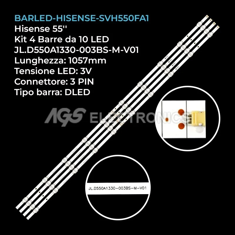 kit 4 barre LED retroilluminazione per Hisense 55 pollici modello 55C350KU