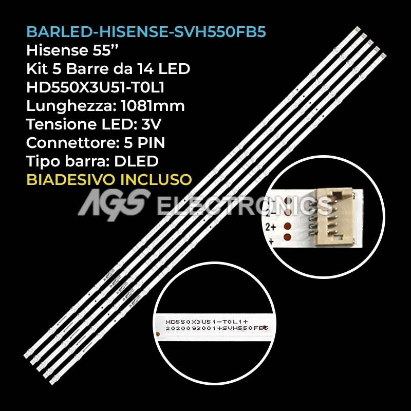 kit 5 barre LED retroilluminazione per Hisense 55 pollici modello 55E76GQ