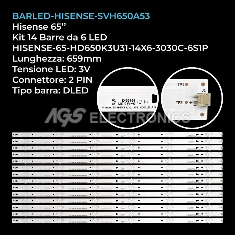 kit 14 barre LED retroilluminazione per Hisense 65 pollici modello H65N5305