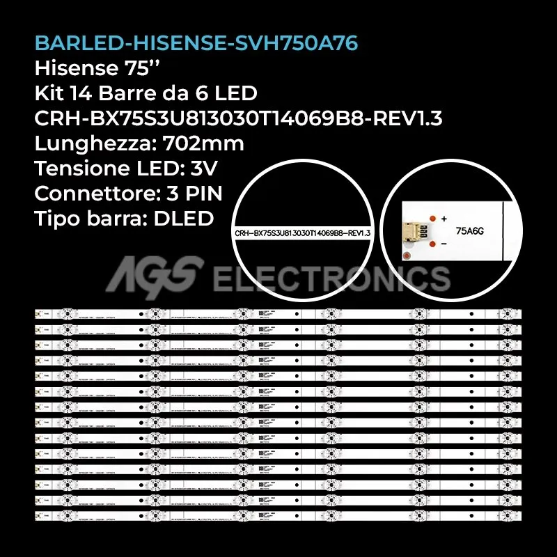 kit 14 barre LED retroilluminazione per Hisense 75 pollici modello 75AE7010F