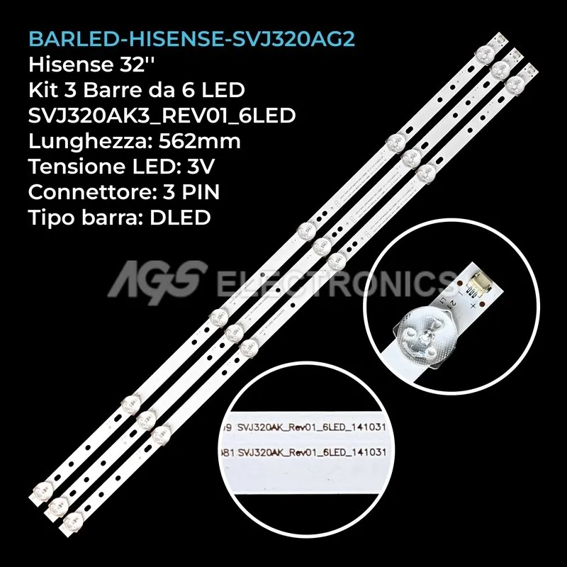 kit 3 barre LED retroilluminazione per Sanyo 32 pollici modello 32CE2210