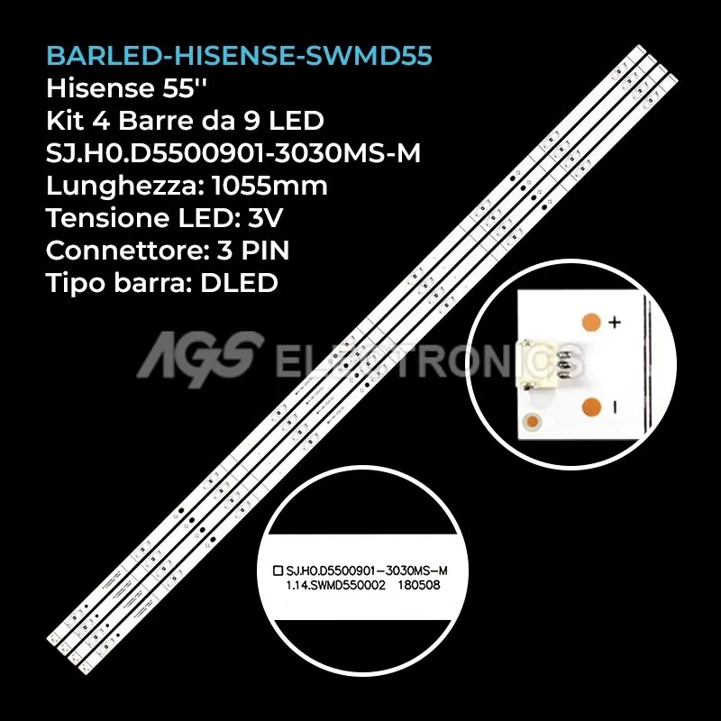 kit 4 barre LED retroilluminazione per Hisense 55 pollici modello H55E3AY