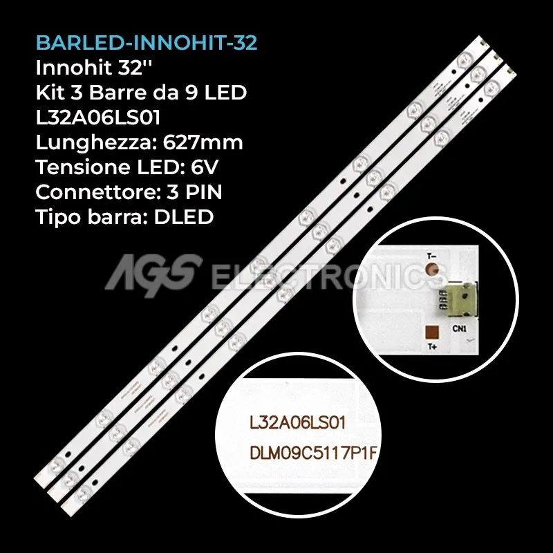 kit 3 barre LED retroilluminazione per Inno-Hit 32 pollici modello IH32ZA7