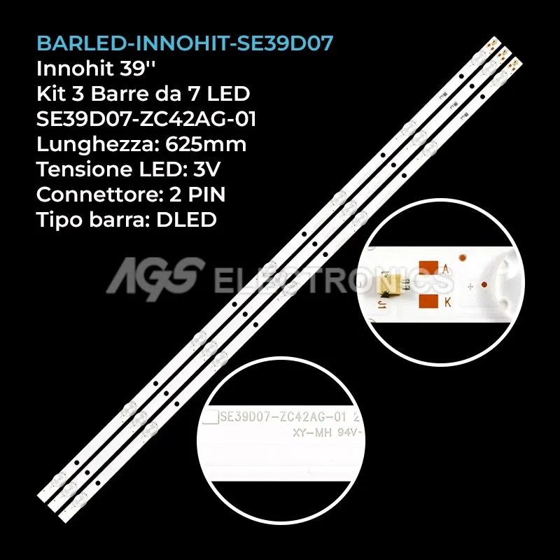 kit 3 barre LED retroilluminazione per Inno-Hit 39 pollici modello IH39S