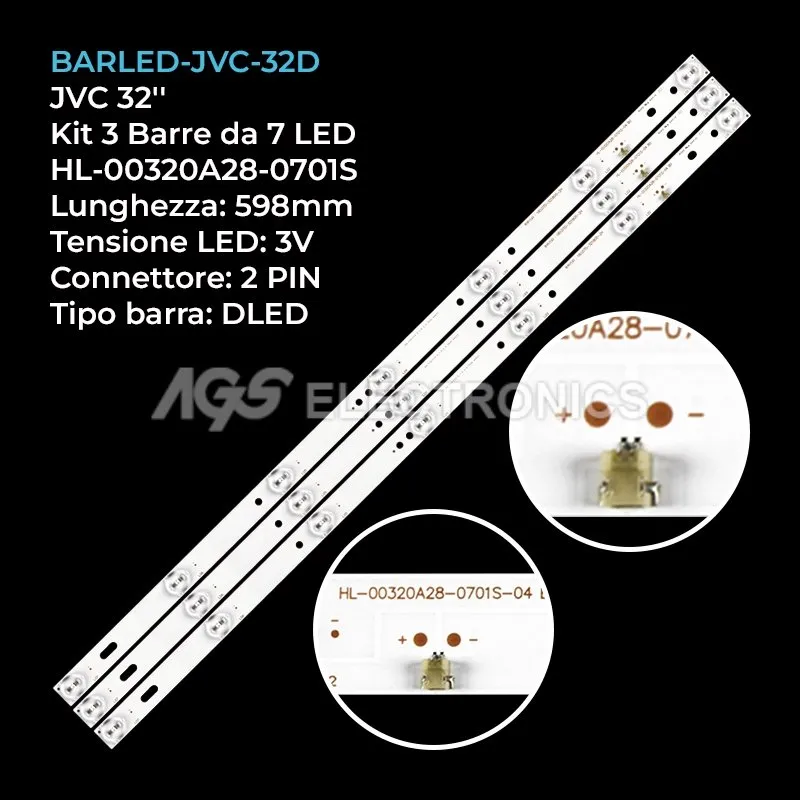 kit 3 barre LED retroilluminazione per BBK 32 pollici modello 32LEM5027T2C