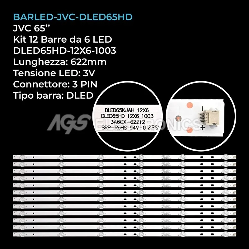 kit 12 barre LED retroilluminazione per Jvc 65 pollici modello ATV6516LED2
