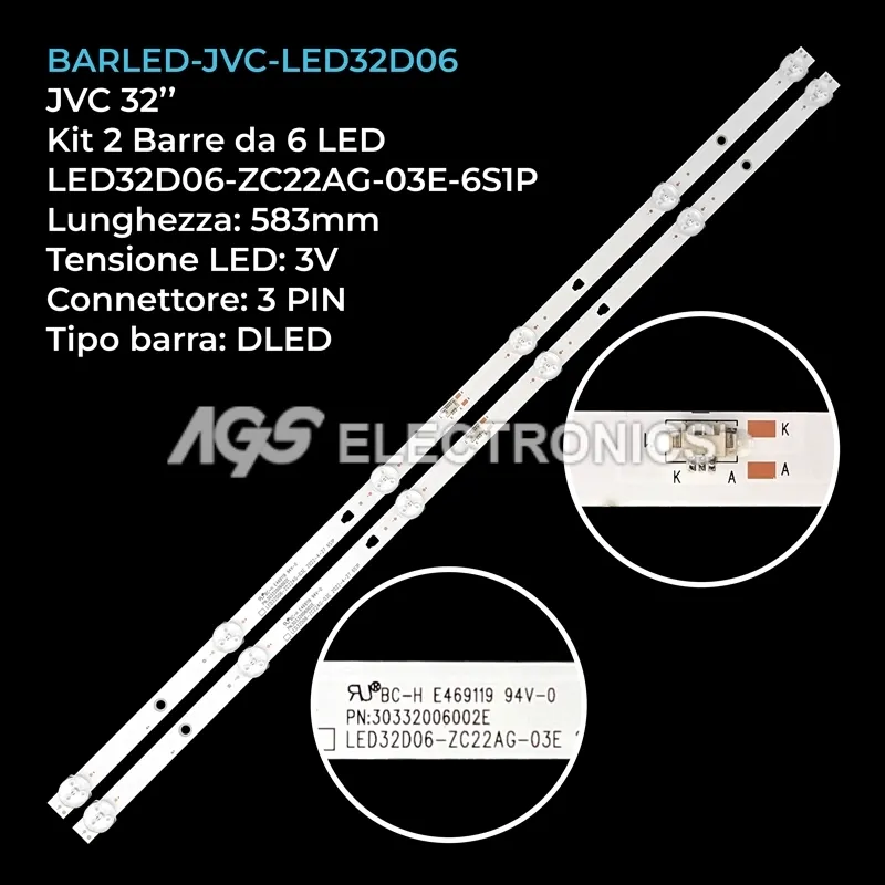 kit 2 barre LED retroilluminazione per Jvc 32 pollici modello LT32C490