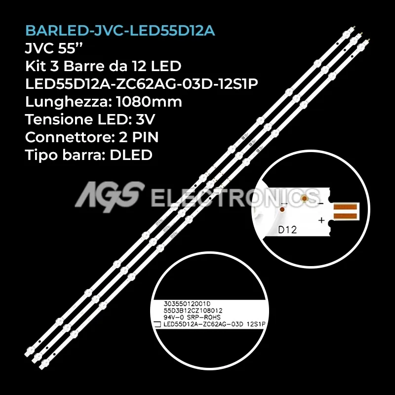 kit 3 barre LED retroilluminazione per Haier 55 pollici modello 55U1