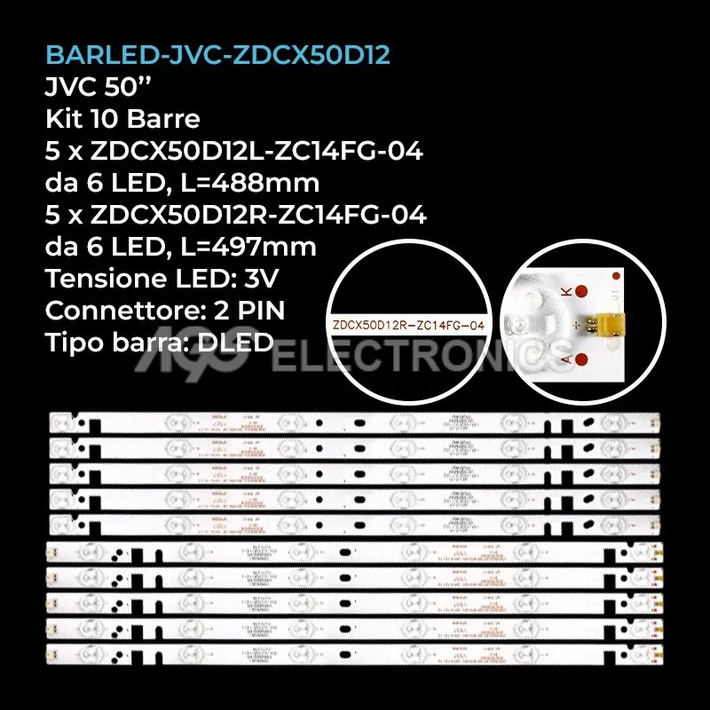 kit 10 barre LED retroilluminazione per Telefunken 50 pollici modello CX500DLEDM