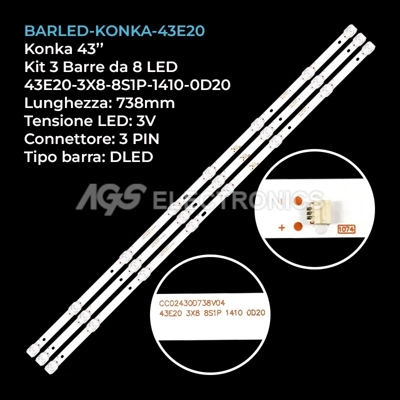 kit 3 barre LED retroilluminazione per DEXP 43 pollici modello F43D8000Q
